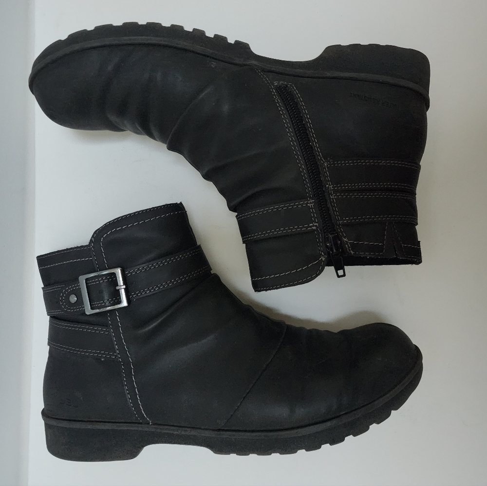 JBU 8.5 M Women's Black Ankle Boot, water resistant, vegan leather, memory foam